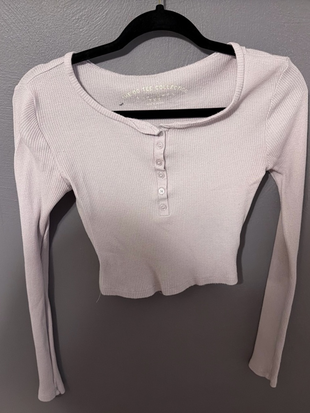 aerie Ribbed Henley Crop Top - Light Lavender